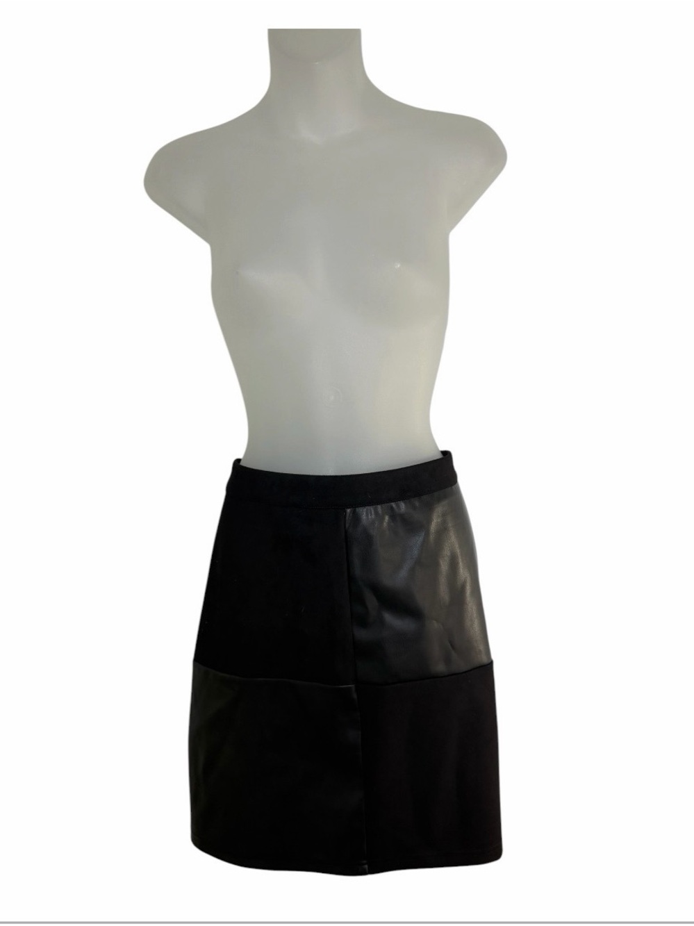 Sabrina Lauren New York Black Faux Leather Colorblock Mini Skirt L Moto